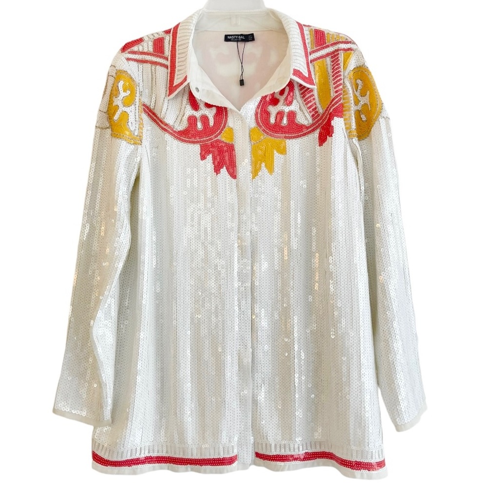 Nasty Gal Sequin First Rodeo Western Shacket Top Jacket NWOT